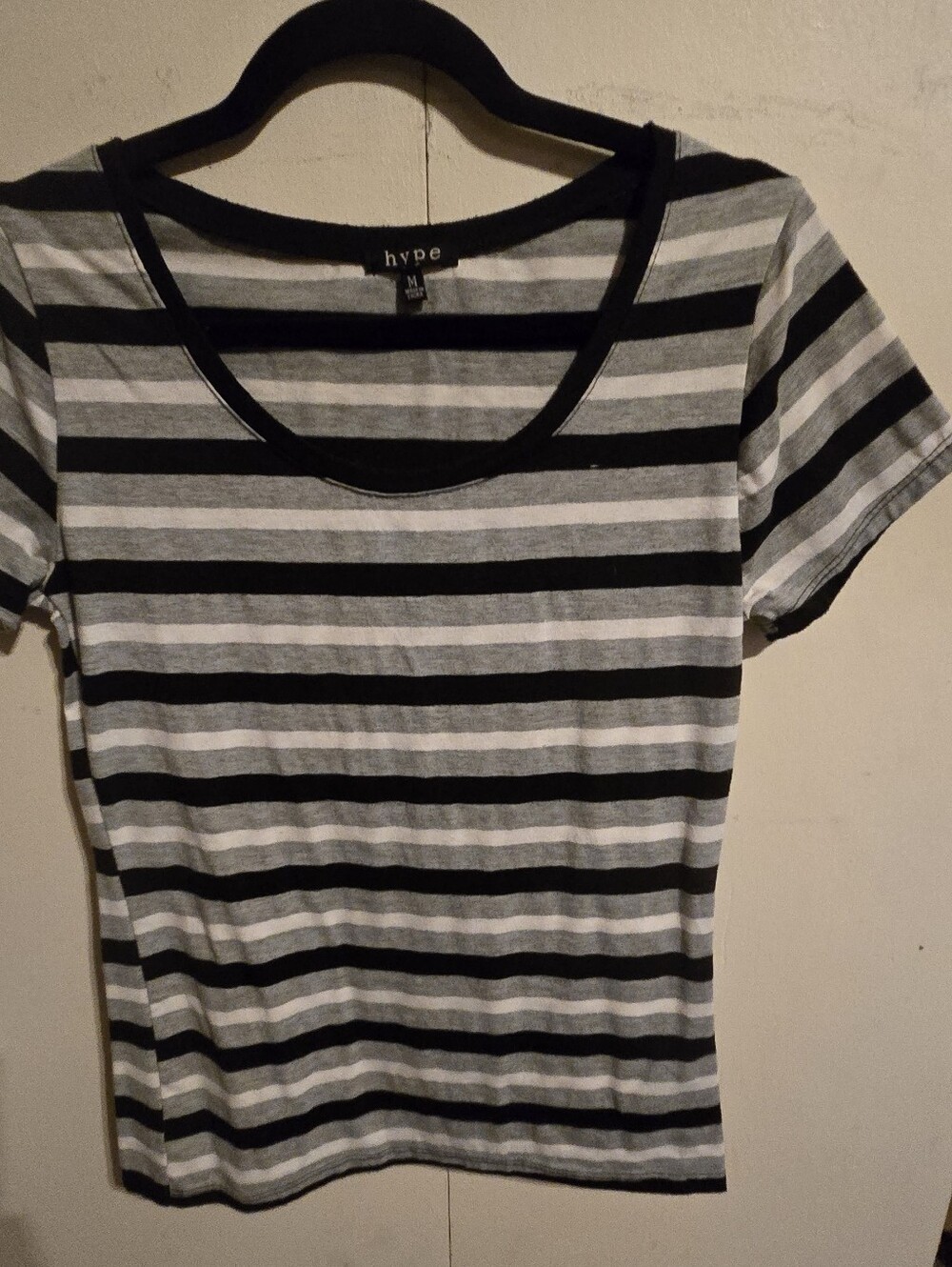 Hype Black and Gray Striped Short Sleeve Scoop Tee